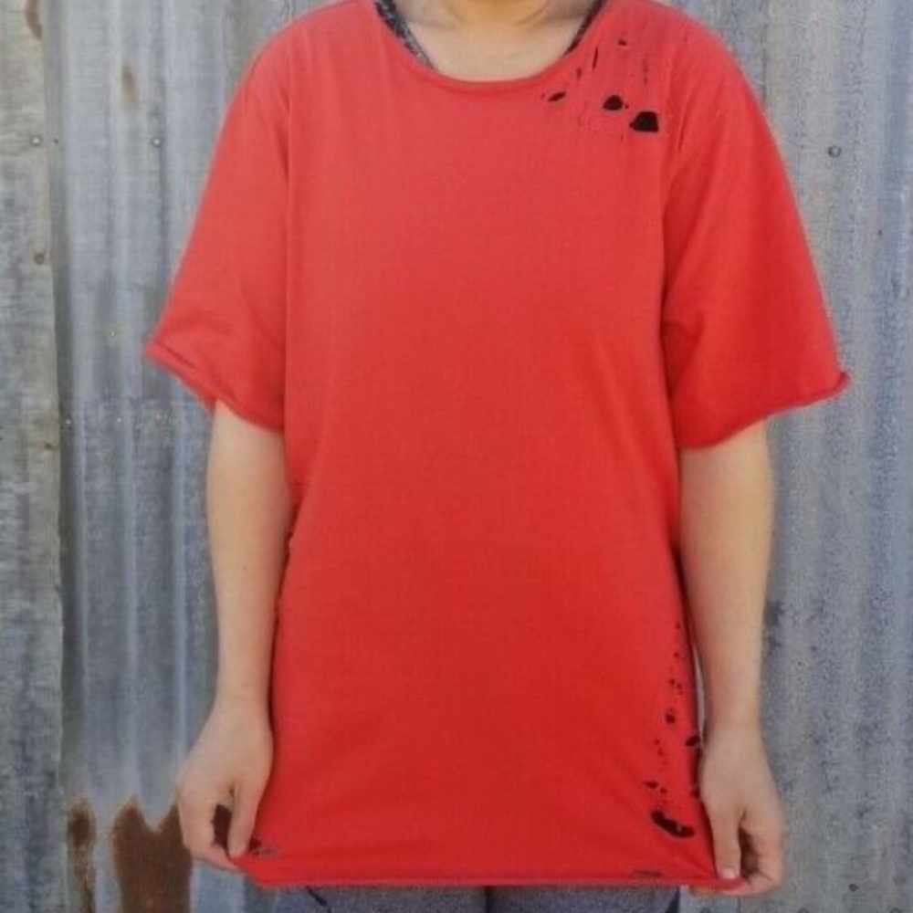 NSF Oversized Orange Distressed Rip T Shirt sz S